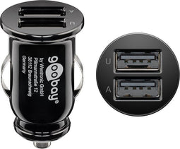 Dual USB car charger 2.1 A cigarette lighter plug, charges up to two USB devices simultaneously, sli