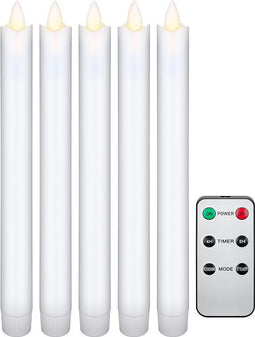 Set of 5 white LED real wax stick candles including remote control, the beautiful and safe lighting