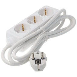3-way socket strip without switch, ideal for angled plugs and Schuko plugs, white