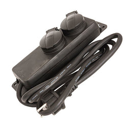 Socket strip 2-way outdoor with flap color black IP44 cross-section 1.5mm² for 2x Schuko plugs