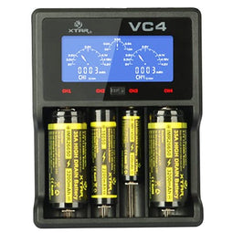 4-channel Li-ion and NiMH LCD fast charger with single channel starter for 18650, AA, AAA, C and D