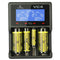 4-channel Li-ion and NiMH LCD fast charger with single channel starter for 18650, AA, AAA, C and D