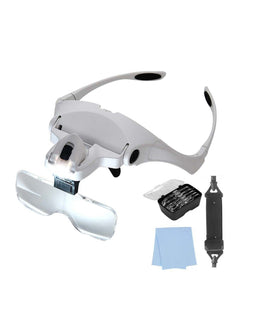 LED glasses with magnifying glass and 5 interchangeable dioptres, also ideal for those who wear glas