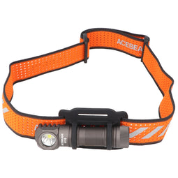 AceBeam H16 LED headlamp with max. 1,000 lumens, 6,500K cool white with gray housing, reflective hea