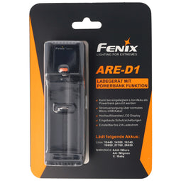 Fenix ARE-D1 single bay charger suitable for 21700, 18650, 26650, 16340, 14500, 10440 Li-Ion, NiMH a
