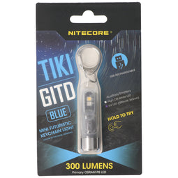 Nitecore TIKI GITD, Glow in the dark, with UV LED, keychain light, rechargeable keychain light, blue