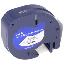 Labeling tape cassette only suitable for Dymo 91201, LetraTag LT-100H, S0721610 12mm black on white