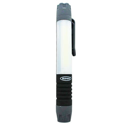 LED light stick including batteries, with magnetic base and rotating pocket clip for hands-free work