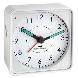 Analog radio alarm clock with quiet clockwork, snooze, white including battery