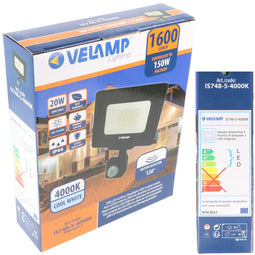 Velamp PADLIGHT5, SMD 20W IP44 LED spotlight, black, 4000K. With IR sensor.