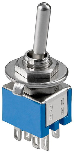Goobay toggle switch miniature, 2x UM, 6 pins, blue housing - ideal for DIY or model making