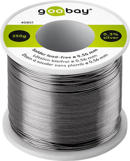 Lead-free solder, ø 0.56 mm, 250 g Composition: 0.3% silver, 0.7% copper, 96.5% tin, flux content: 2