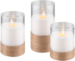 Goobay set of 3 LED real wax candles in glass, white - with pendulum wick and timer, battery-operate
