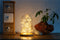 Goobay glass bell with LED micro light chain - with wooden base, USB cable 115 cm, light chain 5 m w