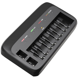 X10 battery quick charger for 1-8 AA, AAA and 1-2 9V NiMH batteries, with discharge function