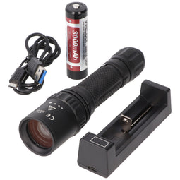 Weltool M8 zoomable LED flashlight with 860 lumens, range 574 meters, including 18650 Li-Ion battery