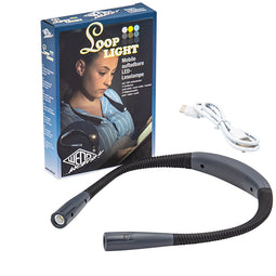 Looplight the mobile LED reading lamp with 3 light colors and brightness levels, rechargeable via US