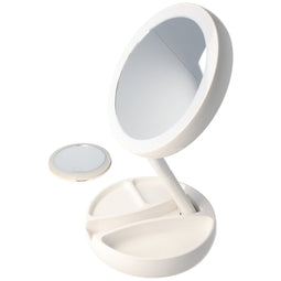 LED table cosmetic mirror white with AA batteries and free hand mirror included