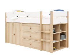 Half high sleeper 90x200 with storage cabinets Lucas White Natural