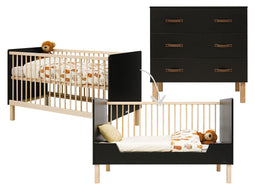Floris 2 piece nursery furniture set with cot bed Matt Black Natural