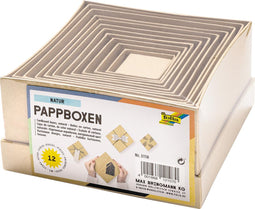 Folia dozen voor decoratie, vierkant, uit karton, pak van 12 stuks in geassorteerde maten, bruin 6 s