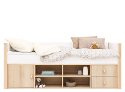 Compact bed 90x200 with storage unit Lucas White Natural