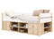 Compact bed 90x200 with storage unit Lucas White Natural