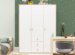 3-door wardrobe Lucas White Natural