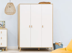 3-door wardrobe Jort White Natural