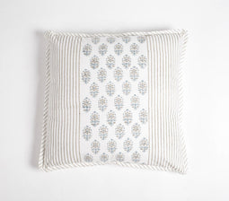 Classic panelled Block Printed Cotton Cushion Cover, 18 x 18 inches