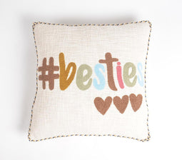 Embroidered '#Besties' Cotton Cushion Cover