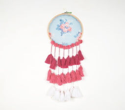 Embroidery Hoop Pastel Floral Tasseled Wall Hanging