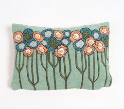 Floral embroidered Slub Turquoise Lumbar Cover, 11.5 x inches