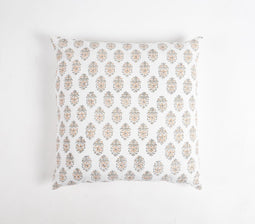 Flower Motif Block Printed Cushion Cover, 18 x 18 inches