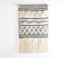 Geometric Fringed Handwoven Cotton & Wool Wall Hanging