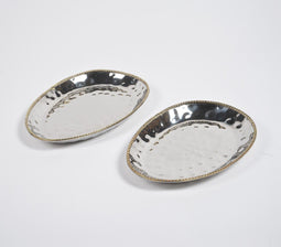 Hand Beaten Silver-Toned Iron Egg-Shaped Serving Trays (set of 2)
