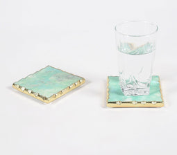Hand Cut Mint Marble & Brass Coasters (set of 2)