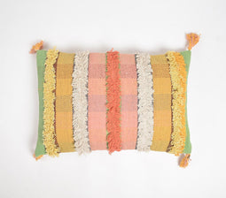 Hand Tufted Striped Cotton Tasseled Cushion Cover