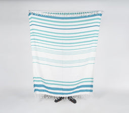 Handwoven Aqua Striped Cotton Throw