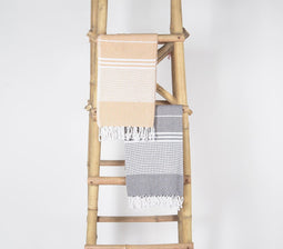 Handwoven Cotton striped Melon & Ash Bath Towels (Set Of 2)