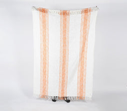 Handwoven Cotton Tangerine Striped Throw with Tassels