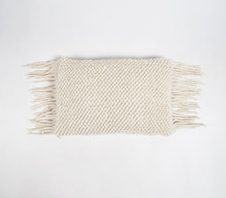 Handwoven Popcorn Textured Fringed Lumbar Cushion Cover