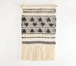 Handwoven Wool & Cotton Textured Triangle Fringed Wall Hanging