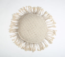 Macrame Fringed Round Cushion cover