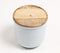 Matte-Pastel Blue Typographic Metal Canister with Wooden Lid