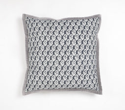 Monochrome Floral Cotton Cushion Cover with Piped Border, 18 x 18 inches