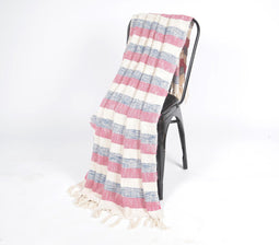 Red & Blue Striped Cotton Tasseled Throw