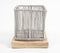 Silver-toned Iron Wire Tea Light Holder with Wooden Base