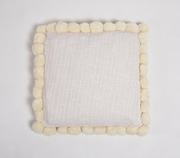 Solid Ivory Cotton Cushion Cover with Pom-Pom Border
