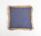Solid Navy Cotton Linen Cushion Cover with Fringed Border, 18 x 18 inches